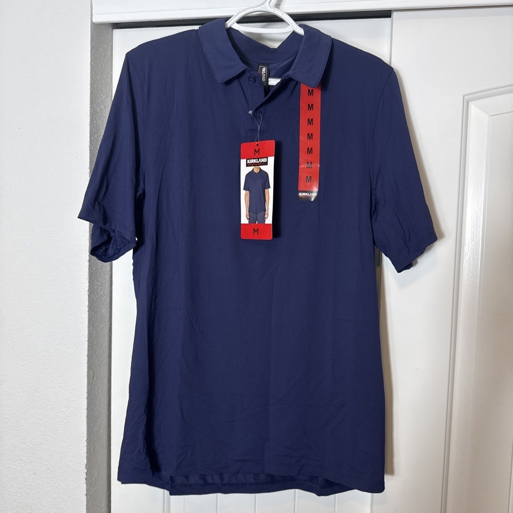 Kirkland Signature Men's Polo Shirt 4 Way Stretch Blue Size M Golf Moisture Wick